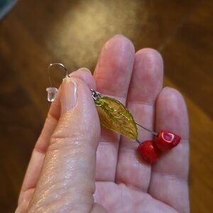 Skull Cherry and Leaf Drop Earrings ( New Without Tags )